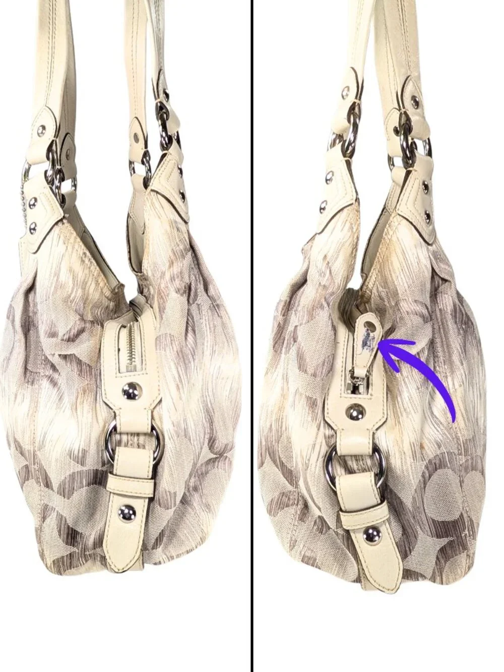 Coach Madison Op Art Ikat Maggie Ivory Gray Jacquard Leather Shoulder Bag READ